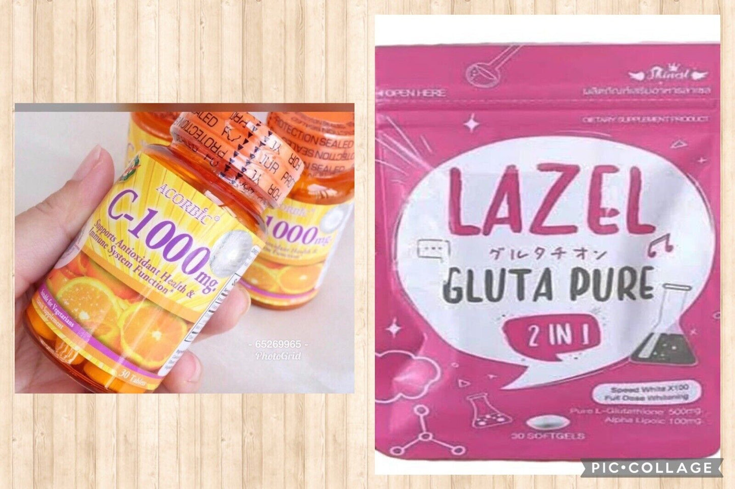 Lazel Gluta Pure , L-glutathione 💯 AUTHENTIC 2en1 / Vitamine C Ascorbic 1000mg - Kyabeauty