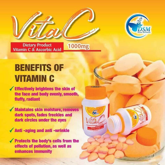 VitaC Vitamine C 1000mg Ascorbic, Antioxydant Efficace 60 comprimés - Kyabeauty
