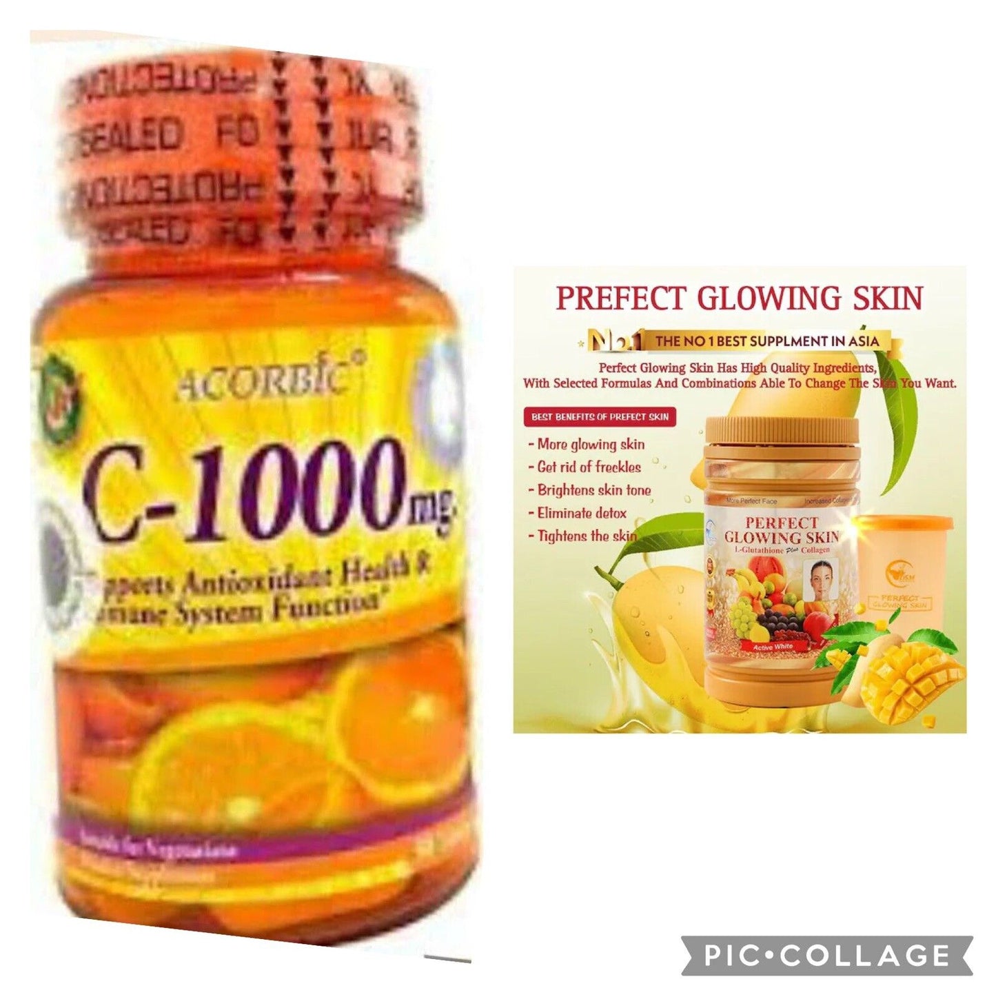 PERFECT GLOWING SKIN L GLUTATHIONE, COLLAGEN POUDRE Et 1 boîte De Vitamin C - Kyabeauty