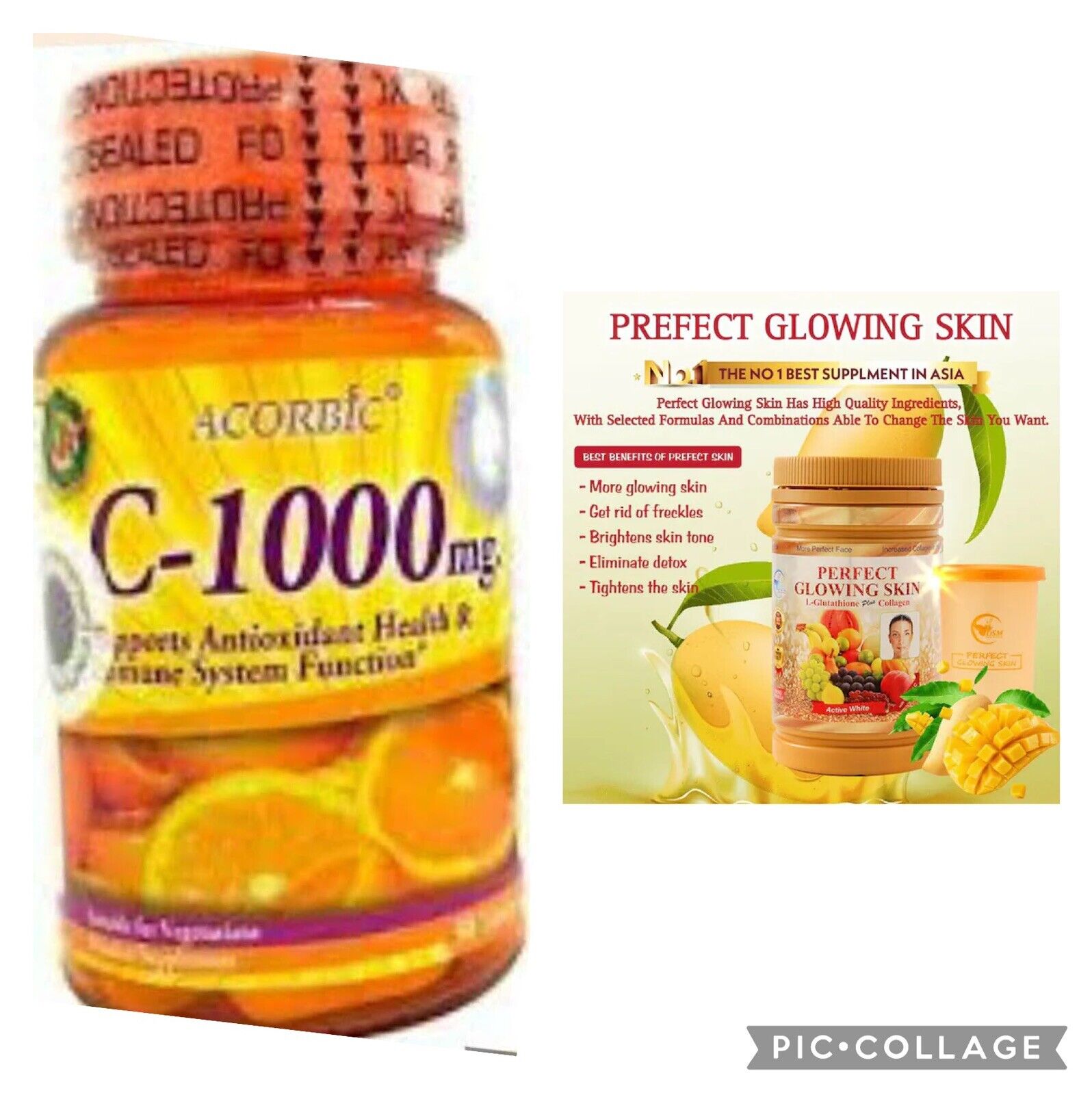 PERFECT GLOWING SKIN L GLUTATHIONE, COLLAGEN POUDRE Et 1 boîte De Vitamin C - Kyabeauty