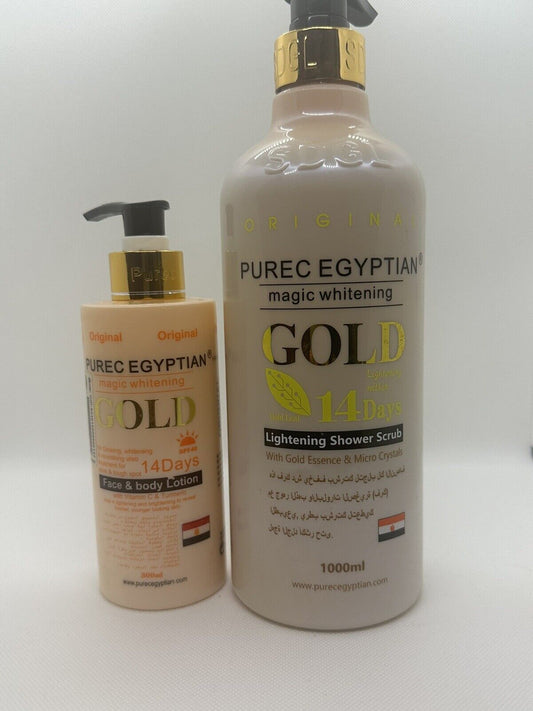 Duo Purec Egyptian  Magic Golf , Gel douche éclaircissant 1 litre Et Lait Purec