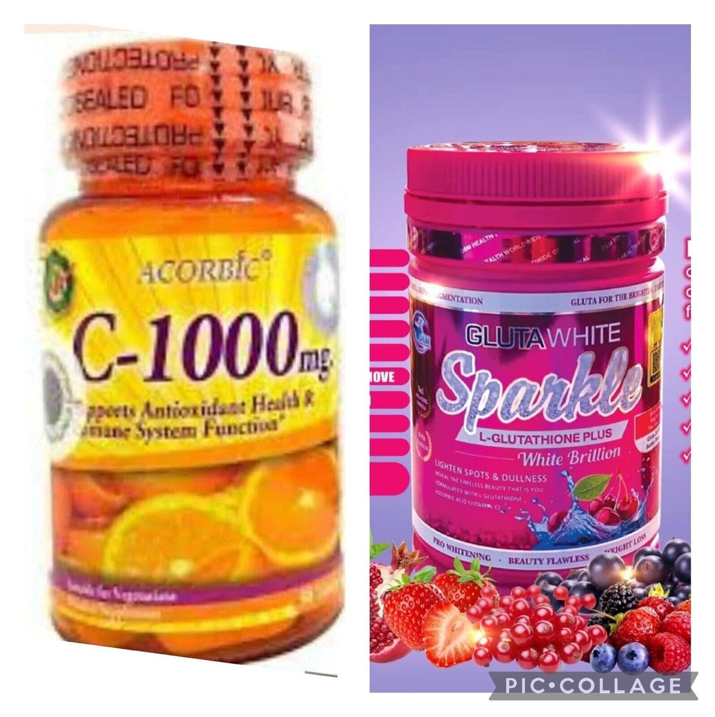 GLUTA WHITE sparkle, poudre WHITENING/ glutathione collagène et Acorbic 1000mg - Kyabeauty
