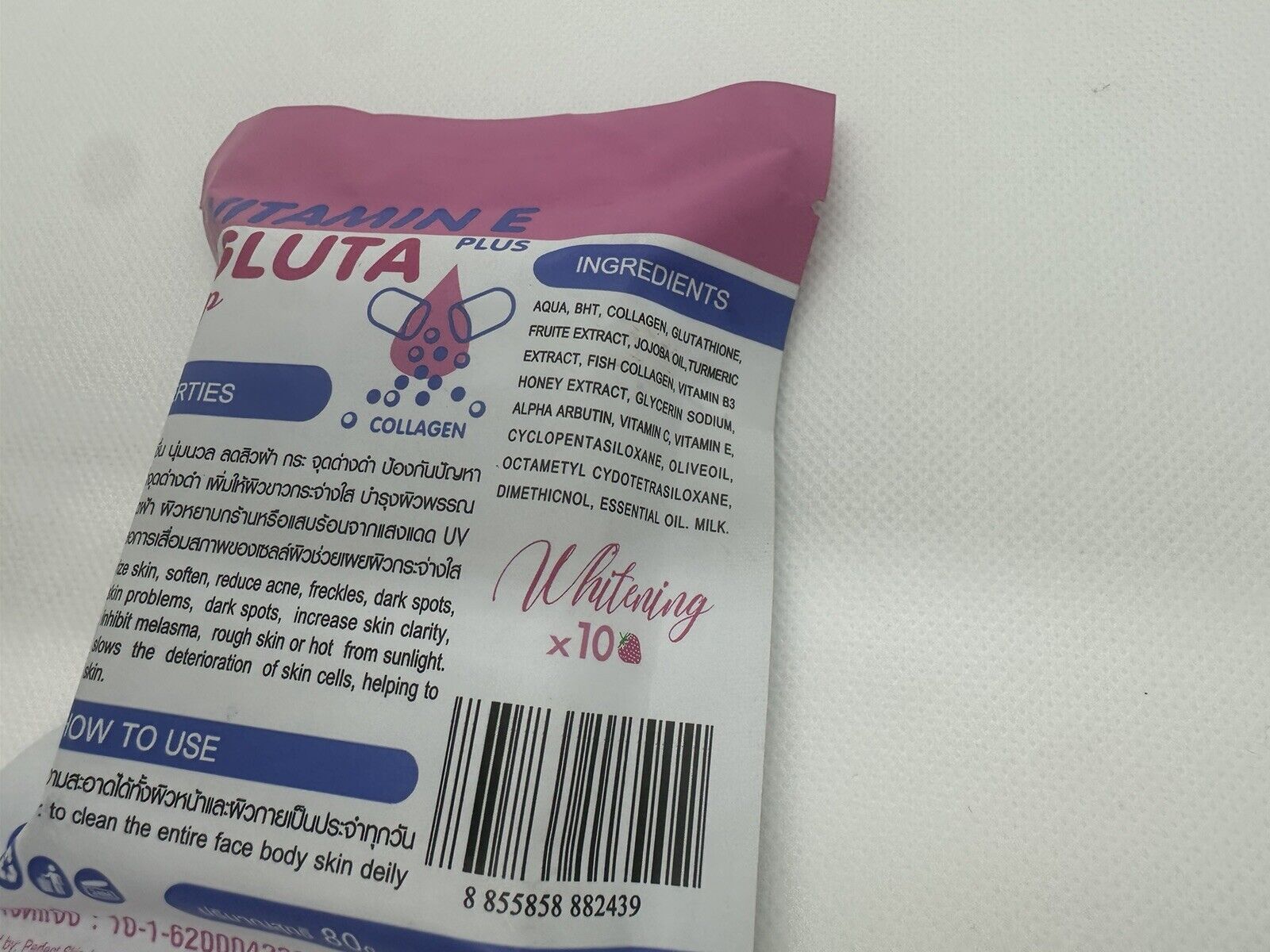 SAVON Gluta Vitamin E Thaïlandais au Collagène Glutathion Imperfections