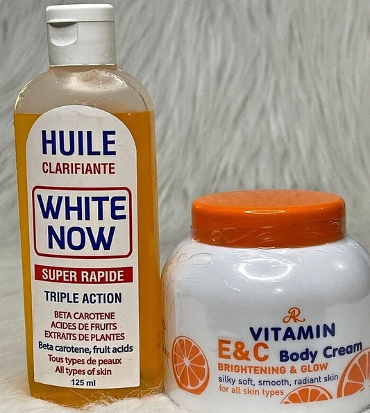 LAIT CORPOREL ÉCLAIRCISSANT VITAMIN E/C +HUILE CLARIFIANTE WHITE NOW - Kyabeauty