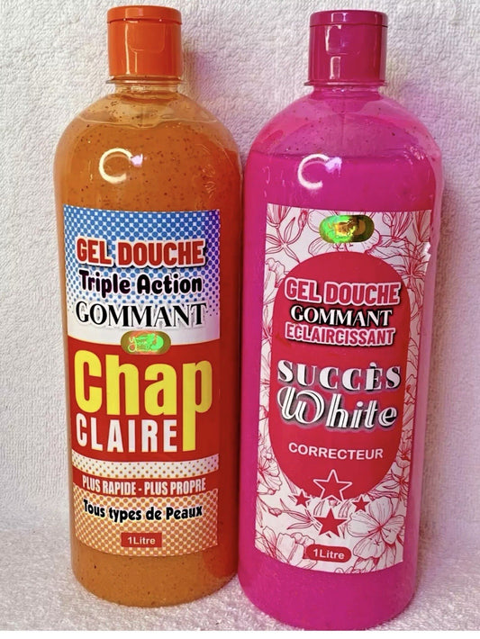 GEL DE DOUCHE SUCCES WHITE ET CHAP CLAIRE  ULTRA BLANCHISSANT EXFOLIANT GOMMANT