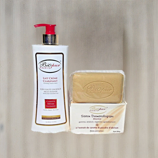BIOPUR PARIS lait crème et le savon exfoliant duo ultra éclaircissant zero tache